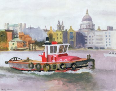 Red Tug Passing St. Pauls by Terry Scales